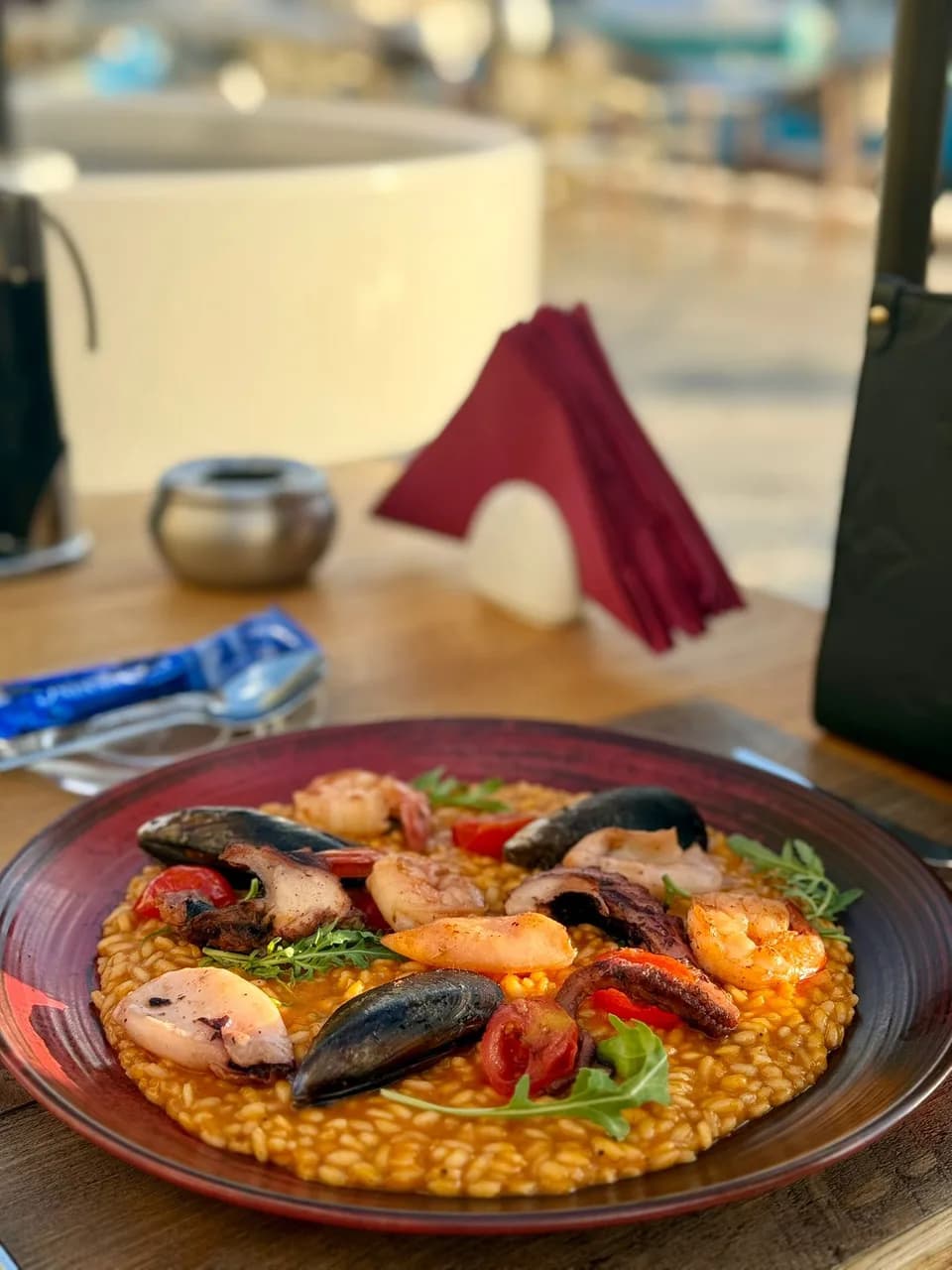 seafood risotto on plate